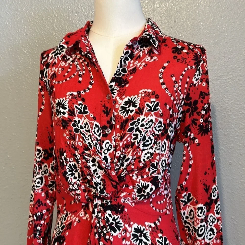 Free people women tough love midi shirt dress floral patterned size 4